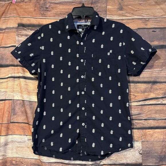 Michael Brandon Shirt Small Men’s Blue Pineapple Slim Fit Short Sleeve Button Up - Picture 1 of 7
